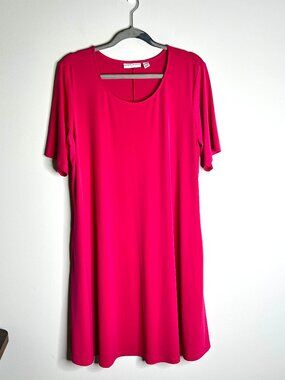 Susan Graver Hot Pink Liquid Knit Shift Swing Dress Pockets Summer Sz XLP
